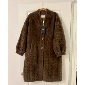 Vita Grace Brown Faux Fur Cable Knit Pattern Coat, NEW
